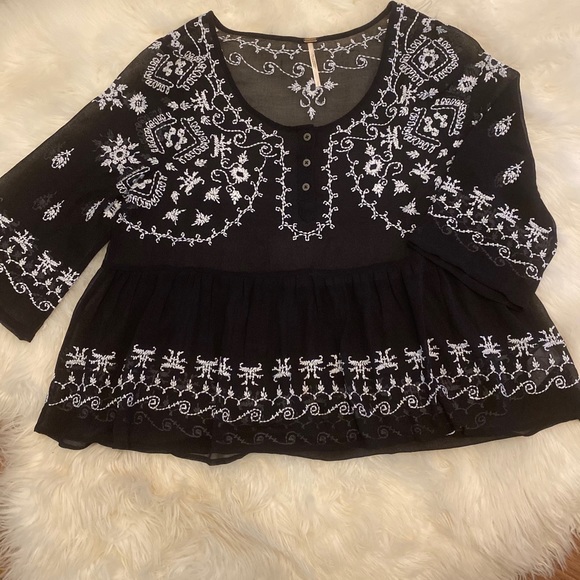 Free People Sheer Embroidered Peasant Top - Picture 3 of 5